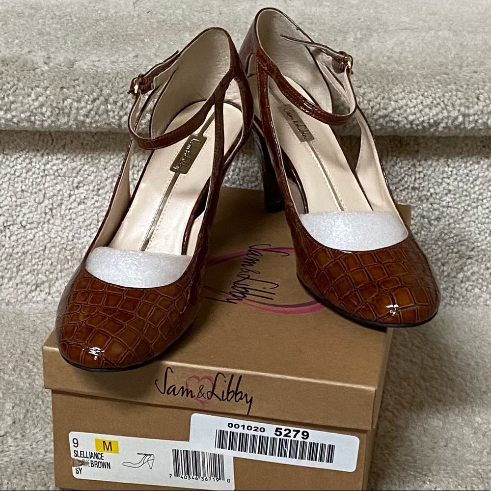 SAM & LIBBY PATENT LEATHER SHOES/WOMENS/SLELLIANCE/BROWN/SIZE 9/NWOT.